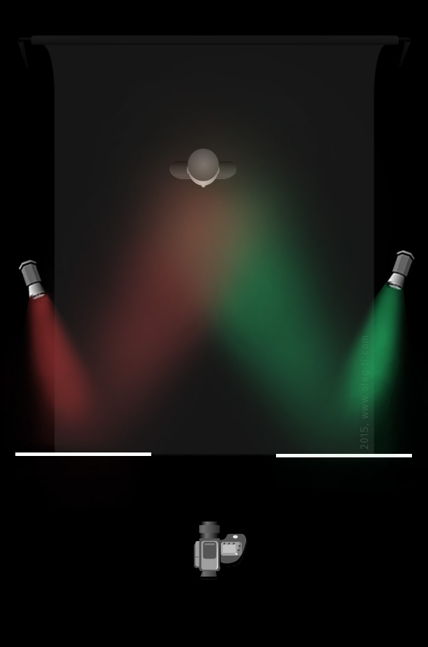 Применение фильтров с противоположными цветами, световая схема